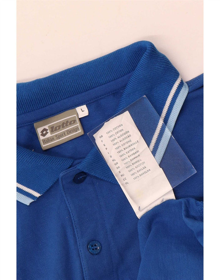 Lotto Mens Polo Shirt Large Blue Striped Cotton