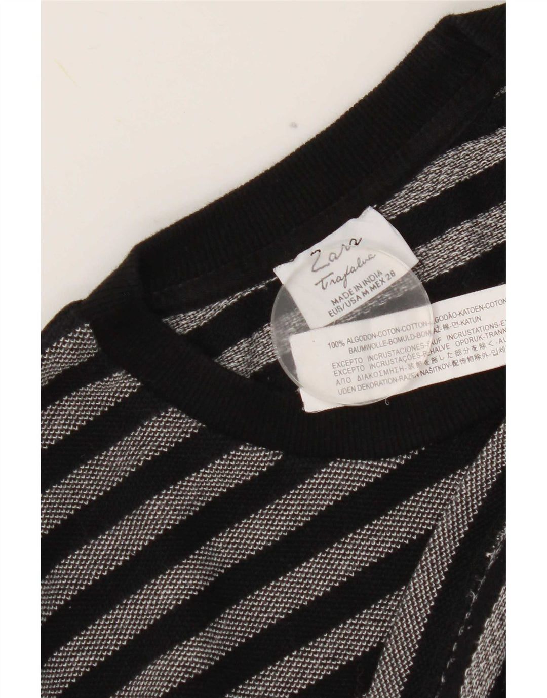Zara Womens Graphic Top Long Sleeve UK 14 Medium Black Striped Cotton