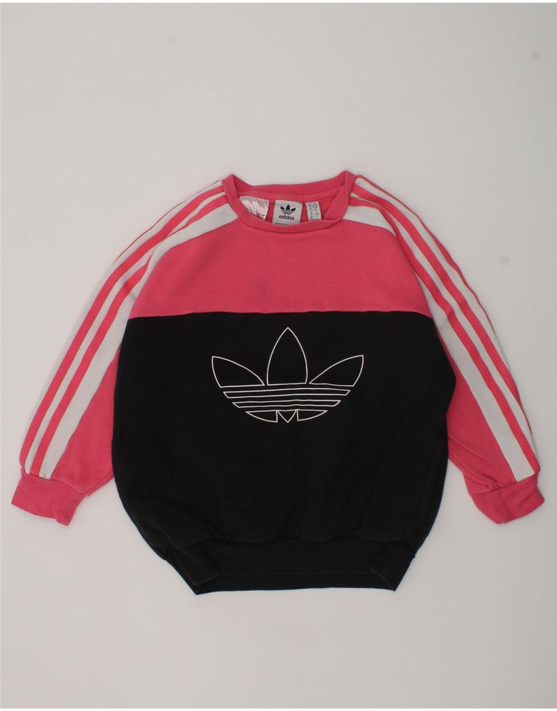 ADIDAS Girls Graphic Sweatshirt Jumper 5-6 Years Pink Colourblock Cotton | Vintage Adidas | Thrift | Second-Hand Adidas | Used Clothing | Messina Hembry 