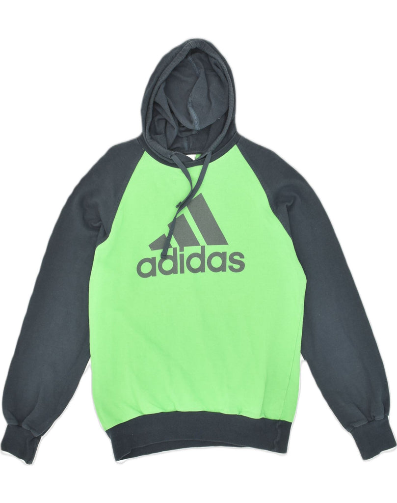 ADIDAS Mens Graphic Hoodie Jumper Small Green Colourblock Cotton | Vintage Adidas | Thrift | Second-Hand Adidas | Used Clothing | Messina Hembry 