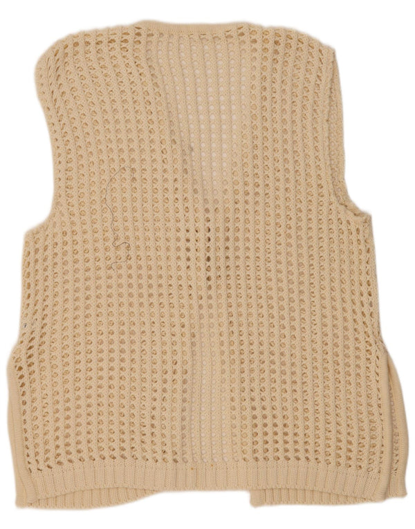 Vintage Womens Sleeveless Crochet Cardigan Sweater UK 20 2XL Beige Cotton