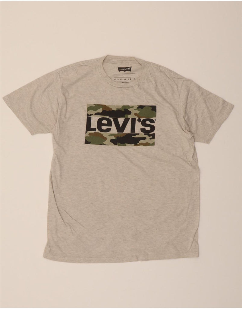 LEVI'S Mens Graphic T-Shirt Top Large Grey Camouflage Vintage Levi's and Second-Hand Levi's from Messina Hembry 