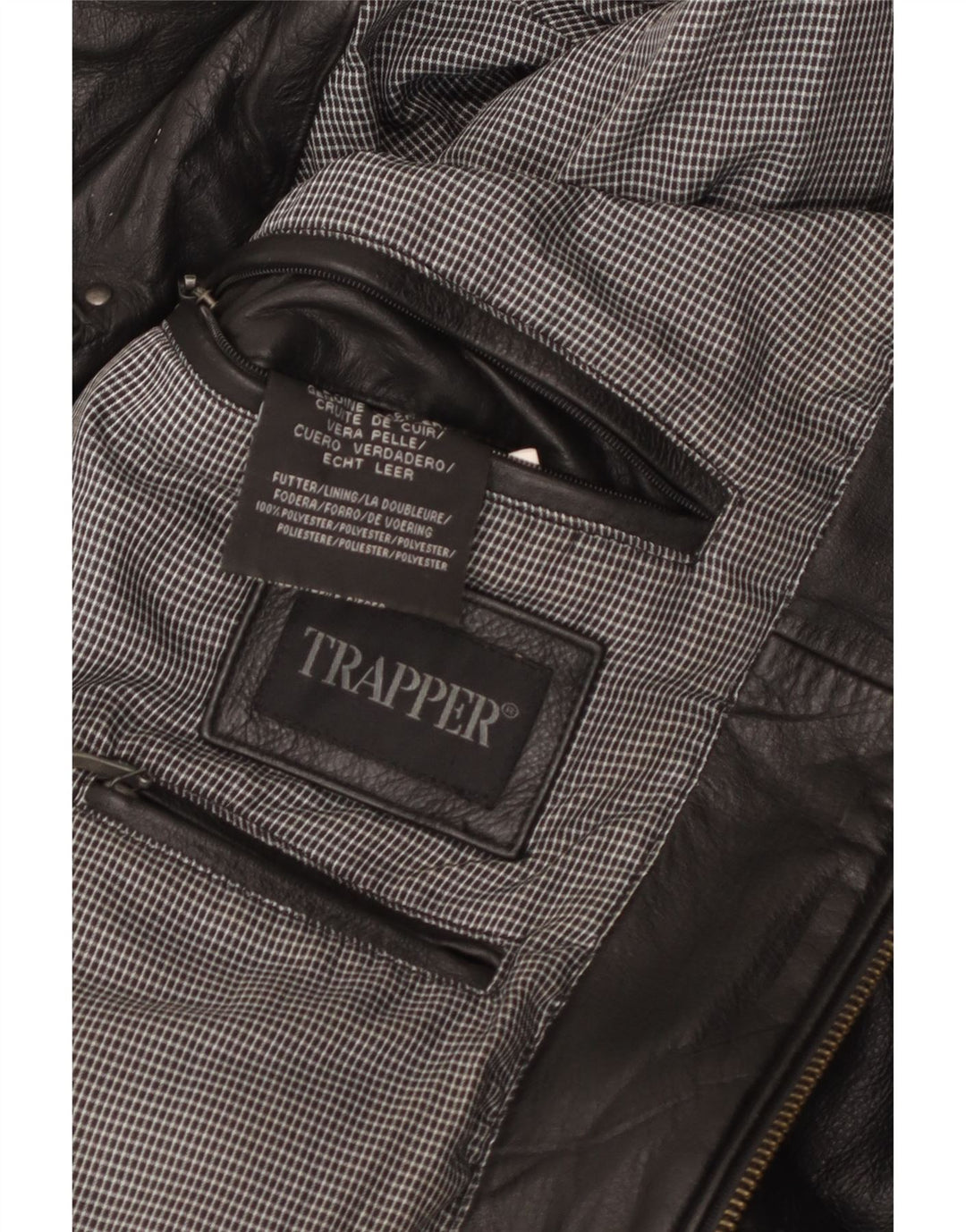 Trapper Mens Leather Jacket IT 50 Large Black Leather