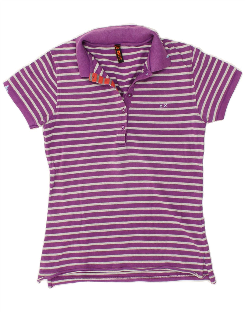 SUN68 Womens Polo Shirt UK 12 Medium Purple Striped Cotton | Vintage Sun68 | Thrift | Second-Hand Sun68 | Used Clothing | Messina Hembry 