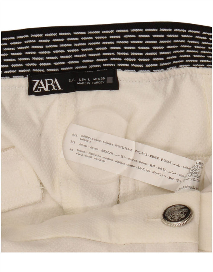 Zara Womens Slim Chino Trousers Large W30 L27 White Colourblock Polyester