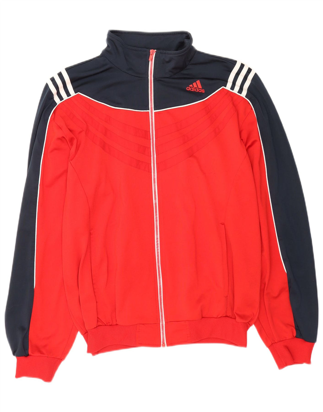 Adidas Mens Tracksuit Top Jacket UK 44/46 Large Red Colourblock Polyester