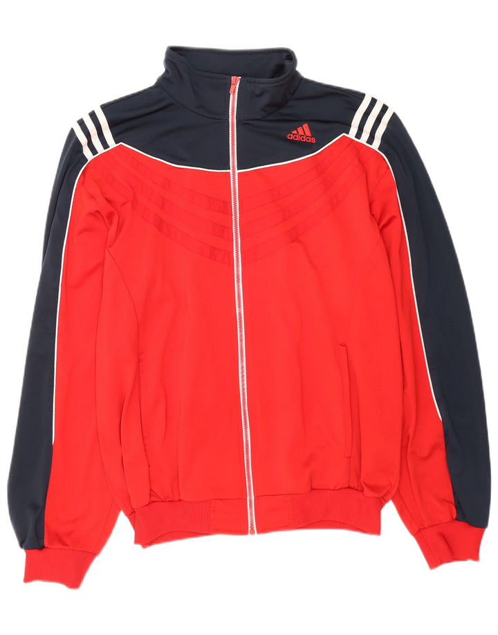 Adidas Mens Tracksuit Top Jacket UK 44/46 Large Red Colourblock Polyester