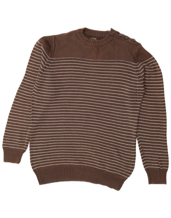 JULES Mens Crew Neck Jumper Sweater Large Brown Striped Cotton