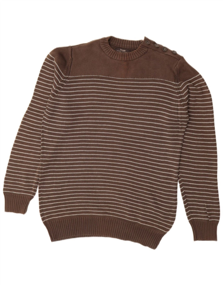 JULES Mens Crew Neck Jumper Sweater Large Brown Striped Cotton