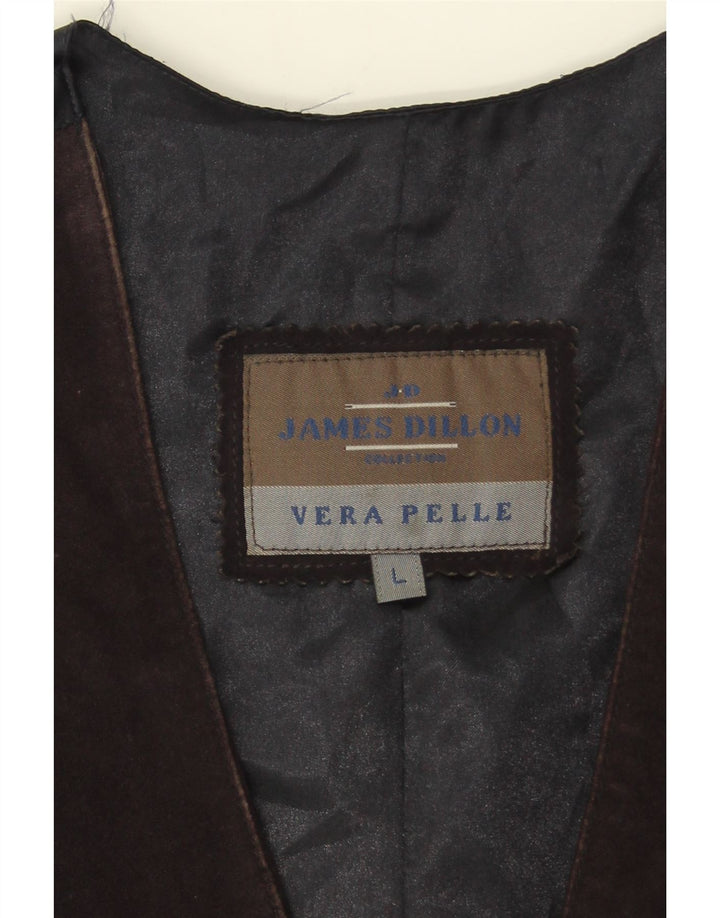 James Dillon Mens Suede Waistcoat Large Brown Leather