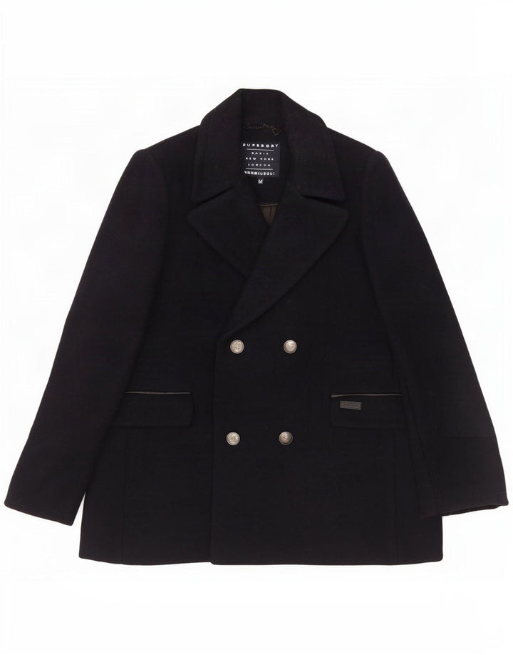 Superdry Womens Pea Coat UK 14 Medium Navy Blue Wool