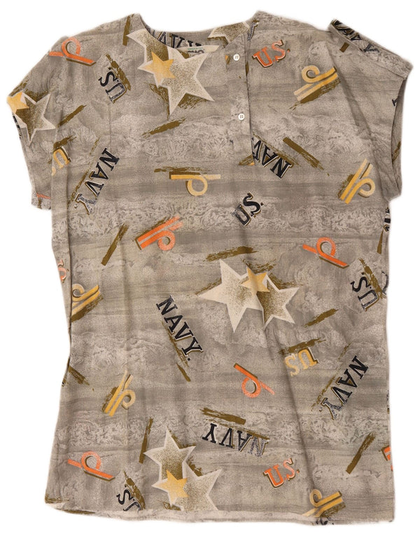 Ciao Womens Military Abstract Pattern Blouse Top UK 16 Large Grey Cotton