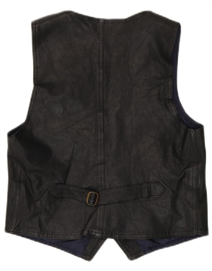 Vintage Mens Leather Waistcoat Medium Black Leather
