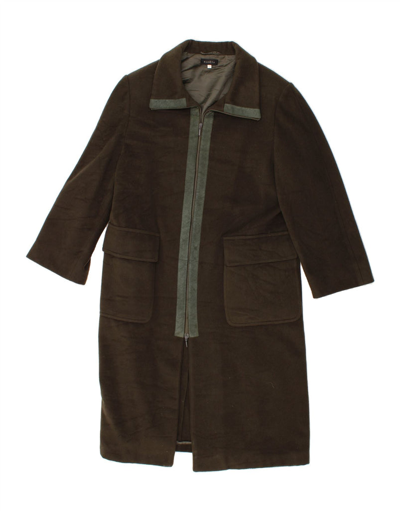 ELEKTA Womens Overcoat UK 12 Medium Khaki Colourblock Wool Vintage Elekta and Second-Hand Elekta from Messina Hembry 