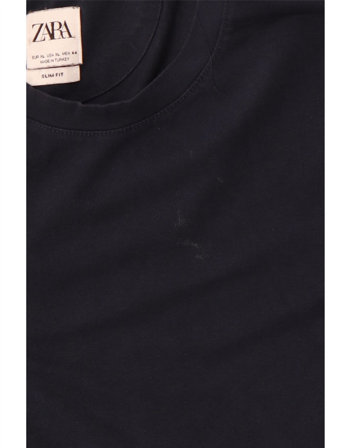 Zara Mens Slim Fit T-Shirt Top XL Navy Blue