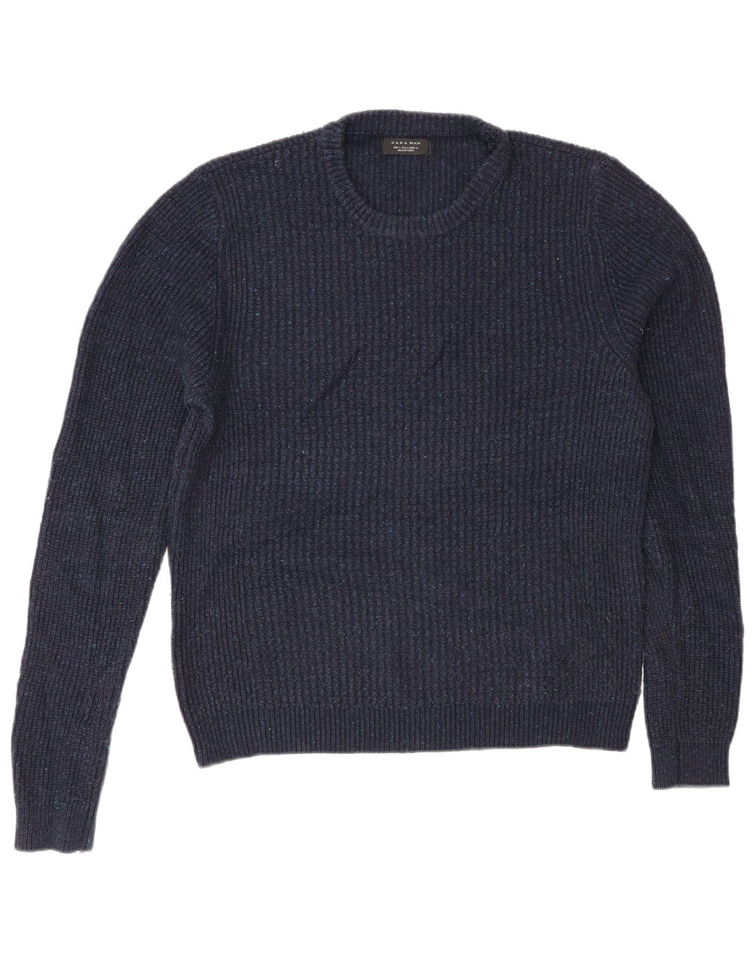 Zara Mens Crew Neck Jumper Sweater Large Navy Blue Acrylic