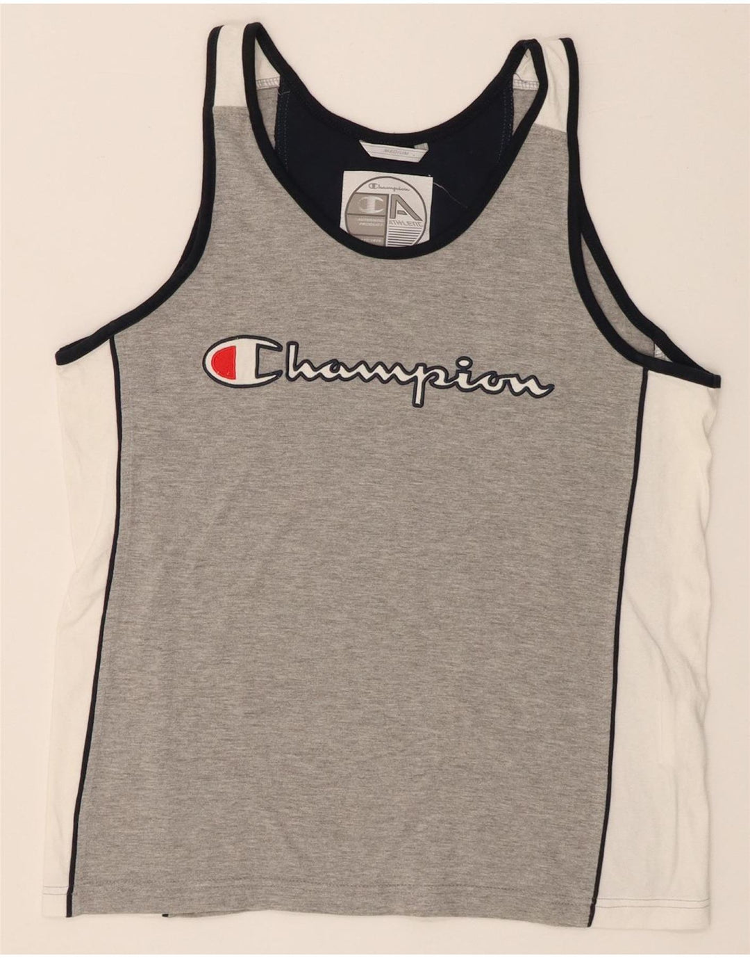 Champion Womens Graphic Vest Top UK 14 Medium Grey Colourblock Cotton