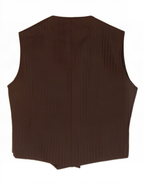 Vintage Mens Waistcoat XL Brown Striped Polyester