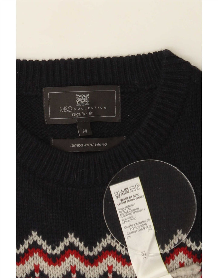 Marks & Spencer Mens Crew Neck Jumper Sweater Medium Grey Fair Isle