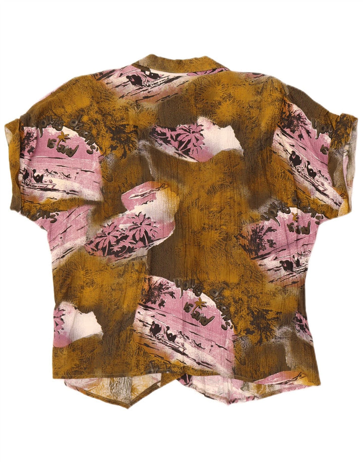 Vintage Womens Graphic Shirt Blouse UK 16 Large Khaki Patchwork