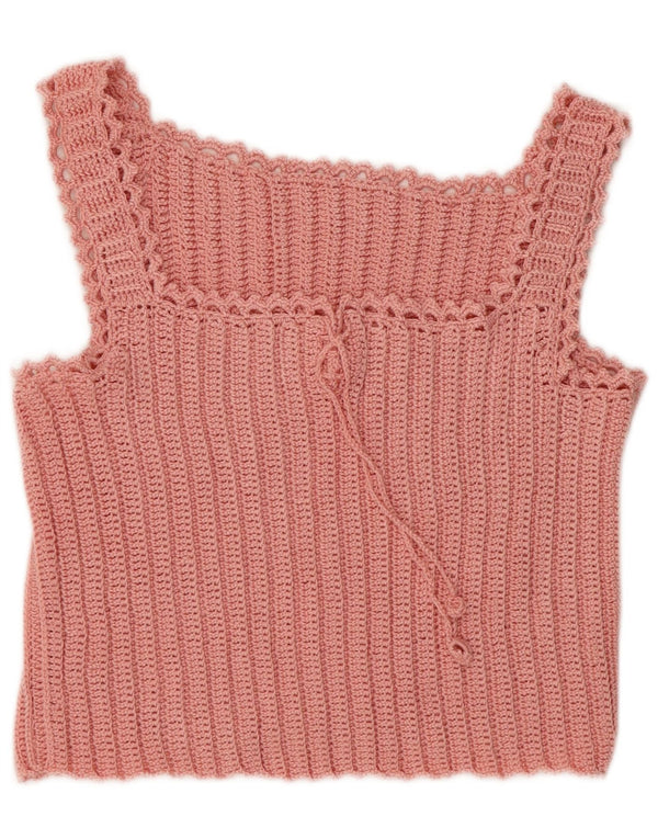 Vintage Womens Knit Sleeveless Blouse Top UK 8 Small Pink