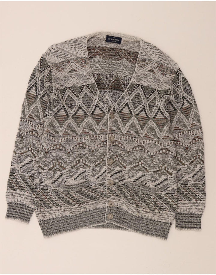 MALAGRIDA Mens Cardigan Sweater Large Grey Fair Isle Vintage Malagrida and Second-Hand Malagrida from Messina Hembry 