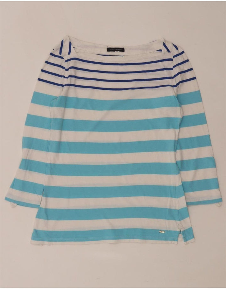 TOMMY HILFIGER Womens Top 3/4 Sleeve UK 12 Medium Blue Striped