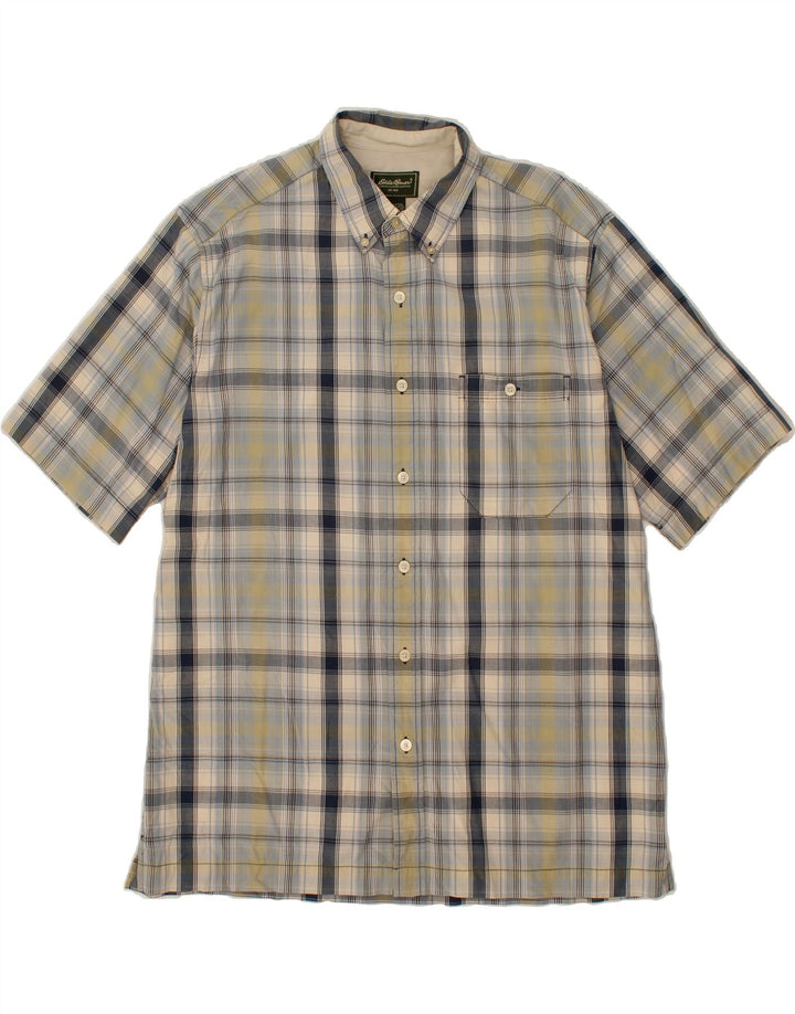 EDDIE BAUER Mens Tall Short Sleeve Shirt Large Blue Check Cotton Vintage Eddie Bauer and Second-Hand Eddie Bauer from Messina Hembry 