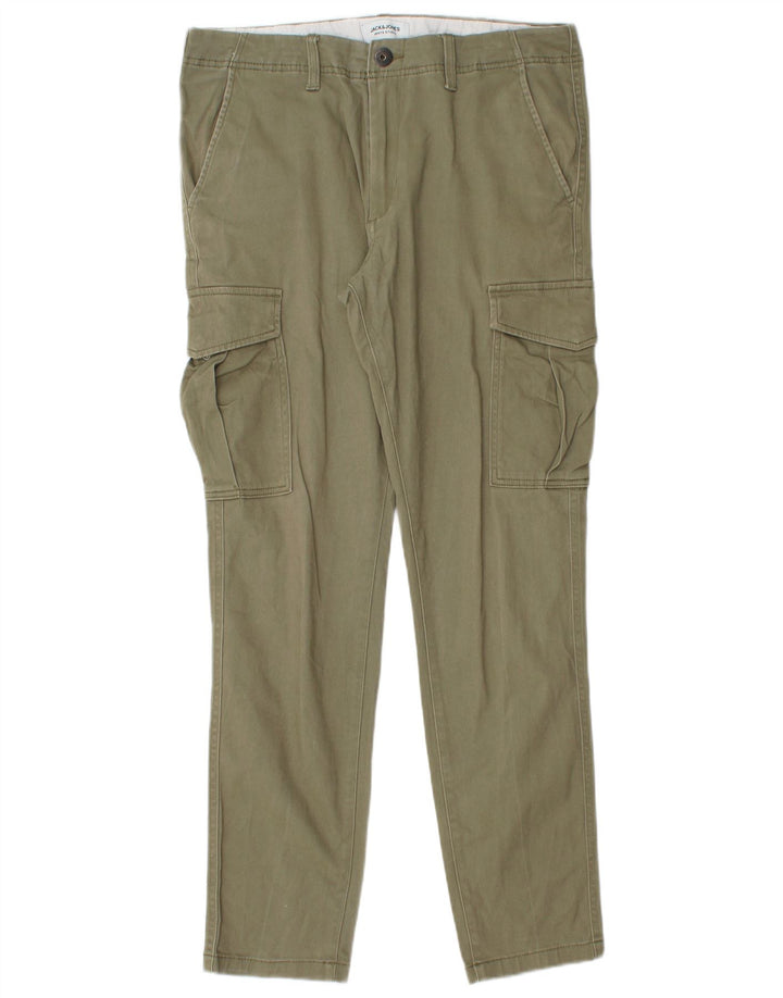 Jack & Jones Mens Slim Cargo Trousers W32 L30 Khaki Cotton