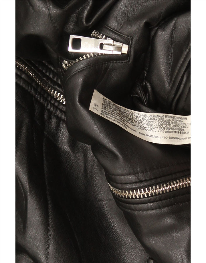 ZARA Womens Oversized Faux Leather Biker Jacket UK 10 Small Black