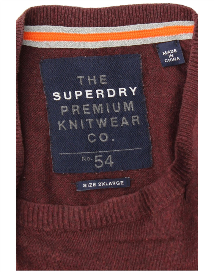 Superdry Mens Crew Neck Jumper Sweater 2XL Burgundy Cotton