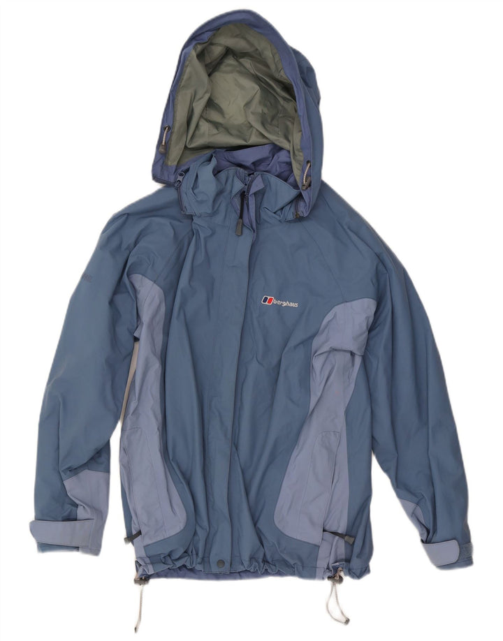 BERGHAUS Womens Hooded Rain Jacket UK 10 Small Blue Colourblock Nylon