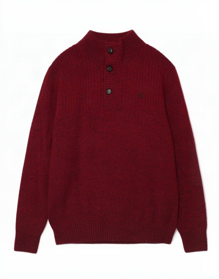 Crew Clothing Mens Button Neck Jumper Sweater Large Burgundy Flecked