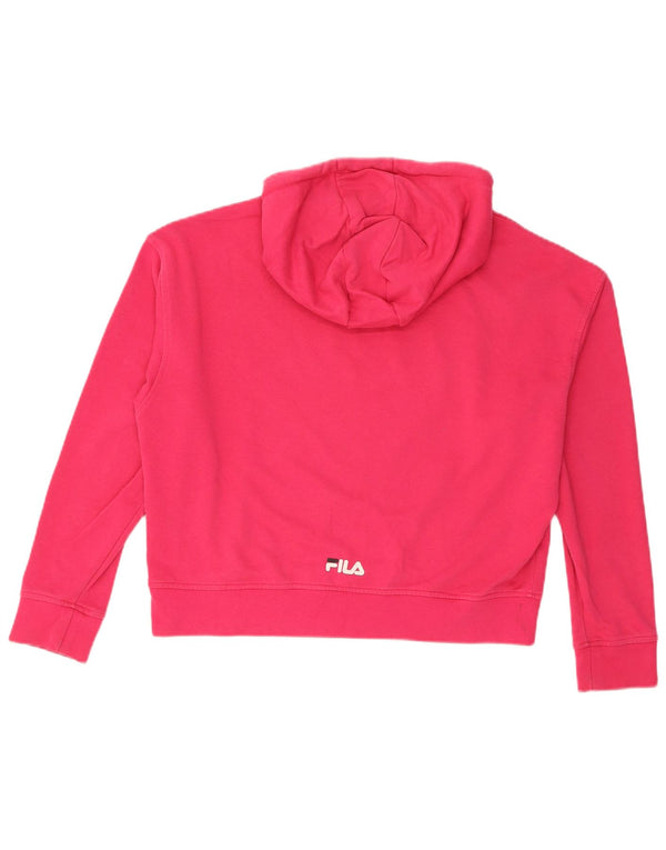Fila Womens Crop Graphic Oversized Hoodie Jumper UK 6 XS Pink Cotton