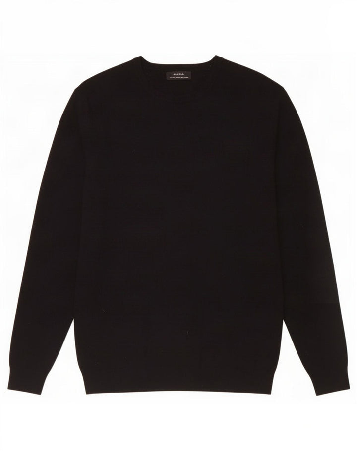 Zara Mens Crew Neck Jumper Sweater Large Black