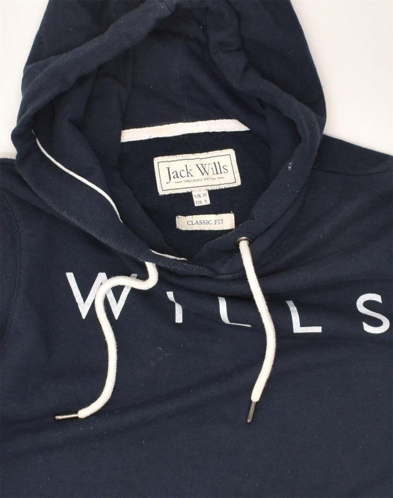 JACK WILLS Womens Classic Fit Graphic Hoodie Jumper UK 10 Small  Navy Blue | Vintage Jack Wills | Thrift | Second-Hand Jack Wills | Used Clothing | Messina Hembry 