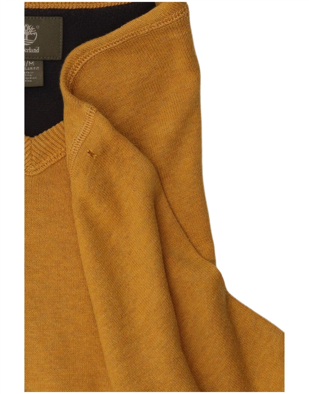 TIMBERLAND Mens Regular Fit V-Neck Jumper Sweater Medium Yellow Cotton