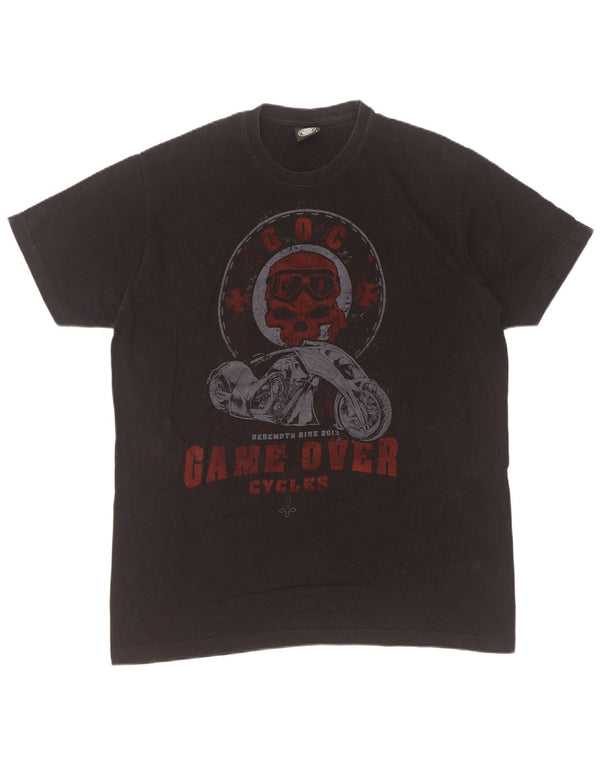 Vintage Mens Graphic T-Shirt Top Large Black Cotton