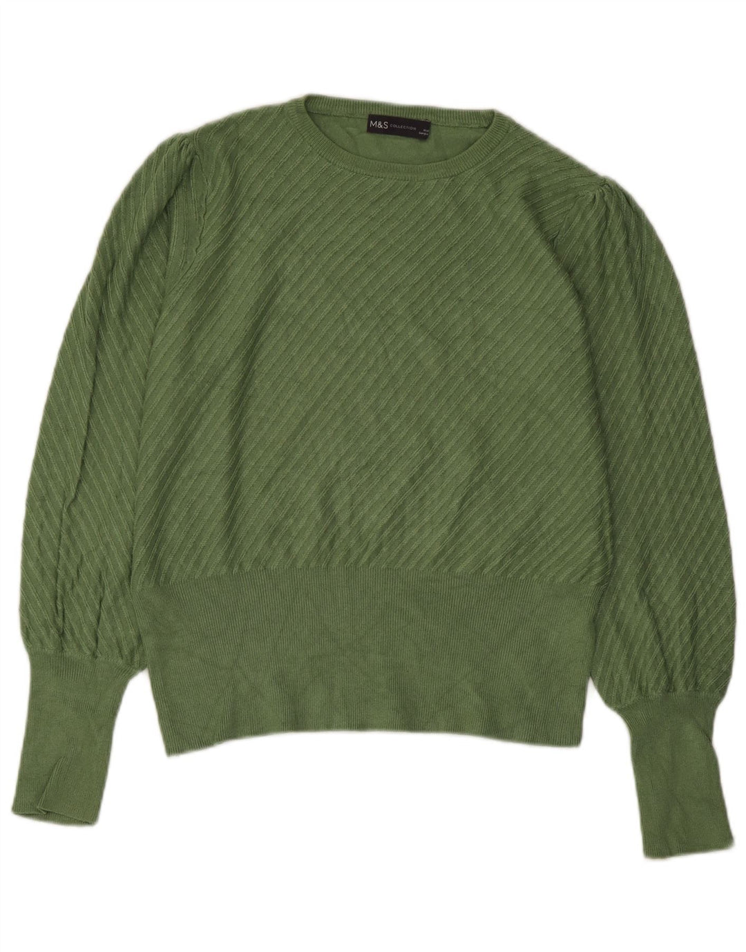 Marks & Spencer Womens Crop Boat Neck Jumper Sweater UK 14 Medium Green