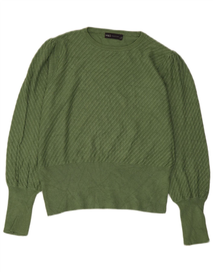 Marks & Spencer Womens Crop Boat Neck Jumper Sweater UK 14 Medium Green