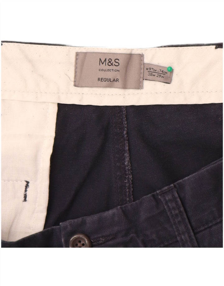 Marks & Spencer Mens Straight Regular Chino Trousers W38 L29 Navy Blue