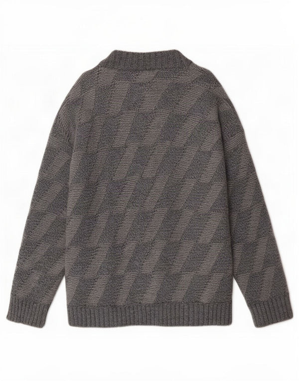 Vintage Mens Cardigan Sweater Large Blue Geometric