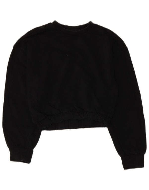 Zara Womens Crop Sweatshirt Jumper UK 10 Small Black Cotton