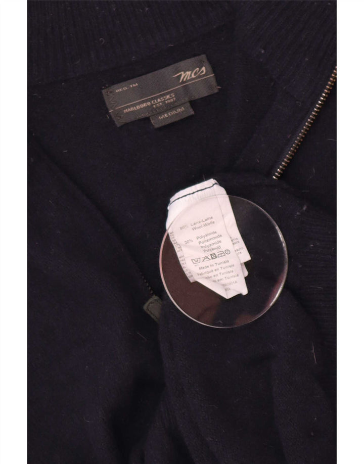 Marlboro Classics Mens Zip Neck Jumper Sweater Medium Navy Blue Wool