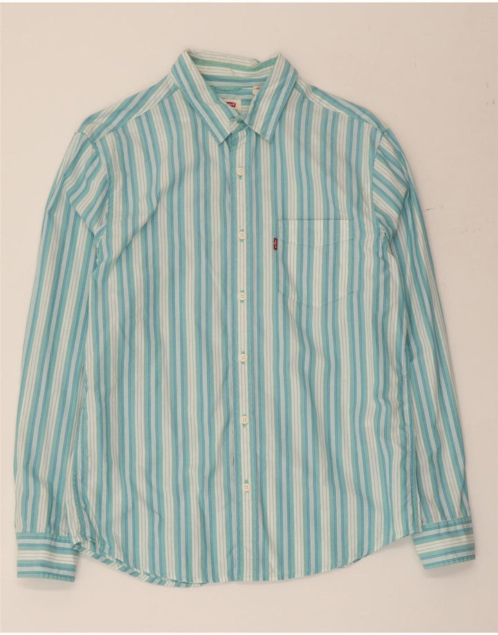 Levi's Mens Standard Shirt Medium Blue Striped Cotton
