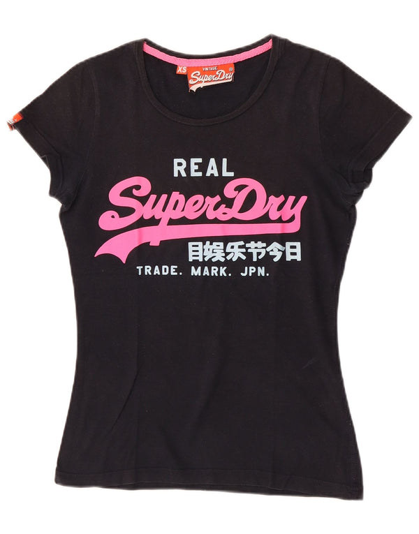 Superdry Womens Graphic T-Shirt Top UK 6 XS Black