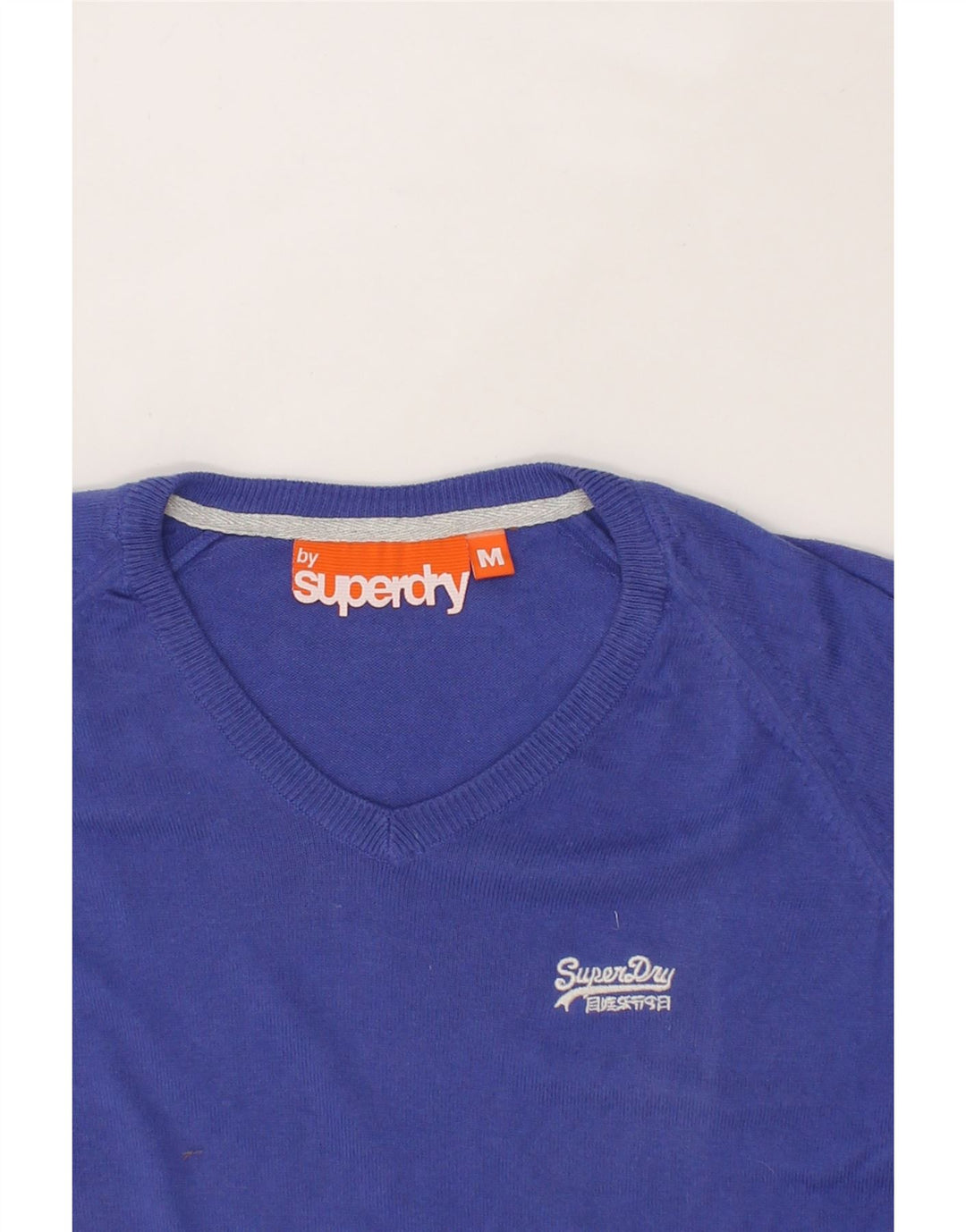 SUPERDRY Mens V-Neck Jumper Sweater Medium Blue Cotton Vintage Superdry and Second-Hand Superdry from Messina Hembry 
