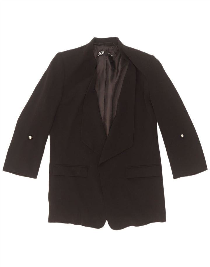 Zara Womens Open 3/4 Sleeve Blazer Jacket UK 10 Small Black Polyester