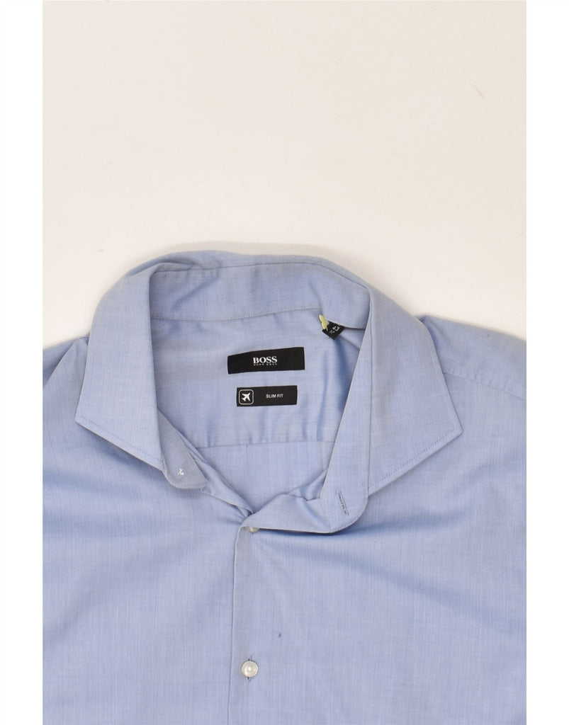 HUGO BOSS Mens Slim Fit Shirt Size 17 43 XL Blue Cotton | Vintage Hugo Boss | Thrift | Second-Hand Hugo Boss | Used Clothing | Messina Hembry 