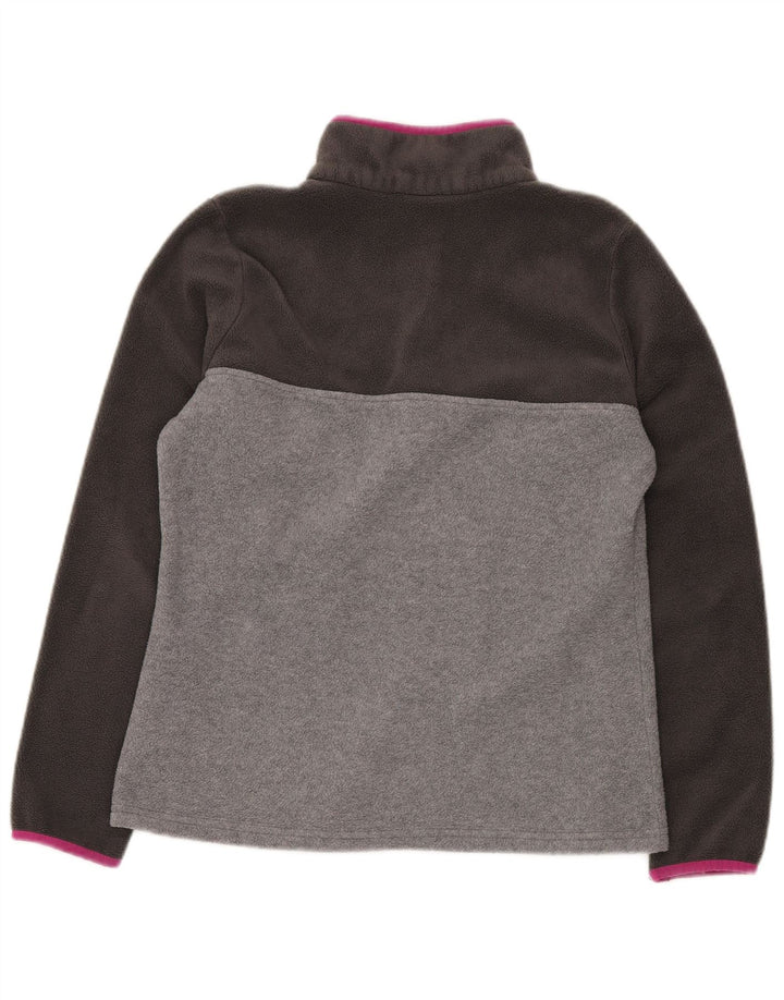 COLUMBIA Womens Button Neck Fleece Jumper UK 14 Medium Grey Colourblock